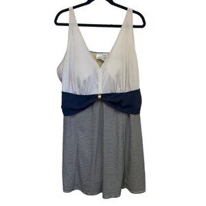 Roaman's 26W Swim Dress Nautical Sailor One Piece Bathing Suit Blue Stripe Plus